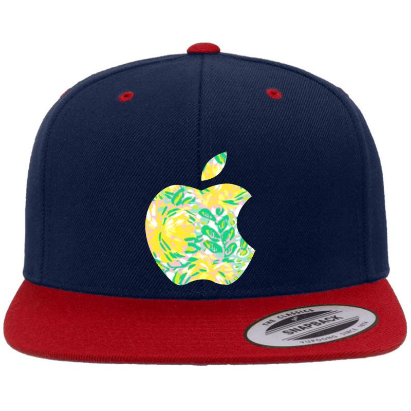 Yellow Lilly Apple Logo Premium Flat Bill Snapback Cap  Navy