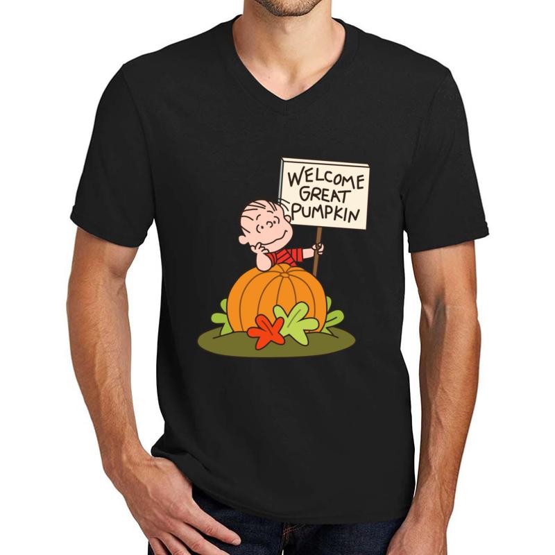 Welcome Great Pumpkin Unisex V-Neck T-Shirt Men Black