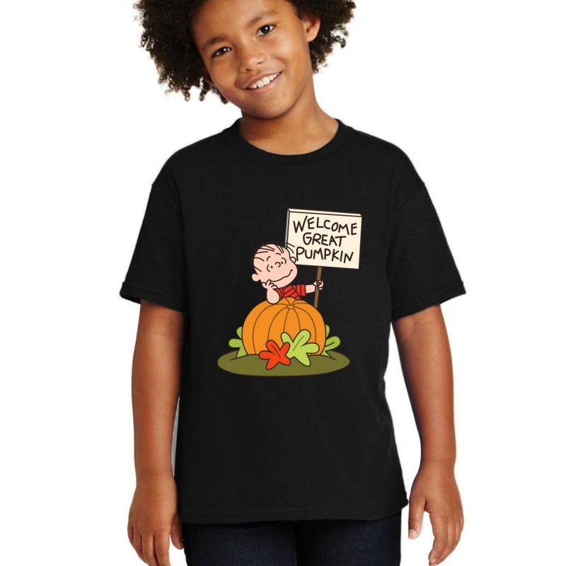 Welcome Great Pumpkin Youth T-Shirt Boy Black