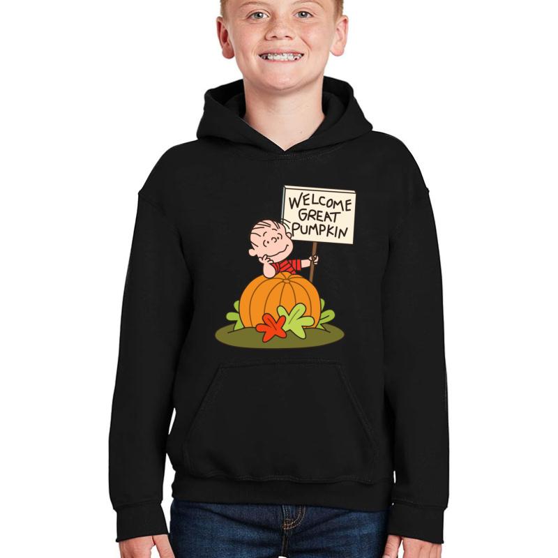 Welcome Great Pumpkin Youth Hooded Sweatshirt Boy Black