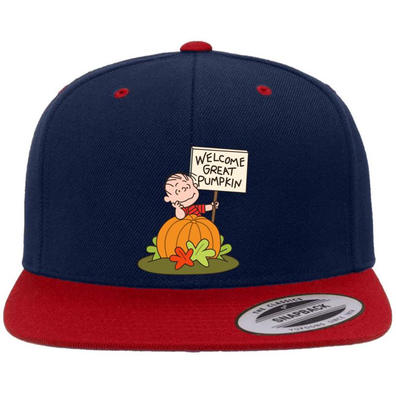 Welcome Great Pumpkin Premium Flat Bill Snapback Cap  Navy