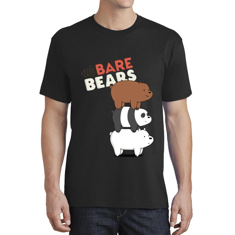 We Bare Bears Cartoon - Bear Stack - Grizz Panda Ice Bear Unisex T-Shirt Men Black