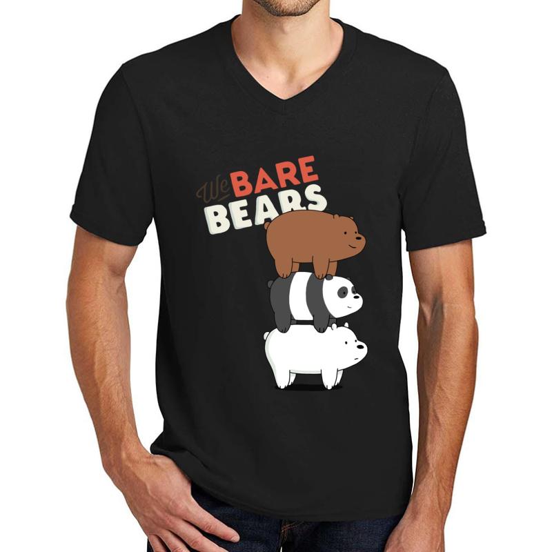 We Bare Bears Cartoon - Bear Stack - Grizz Panda Ice Bear Unisex V-Neck T-Shirt Men Black