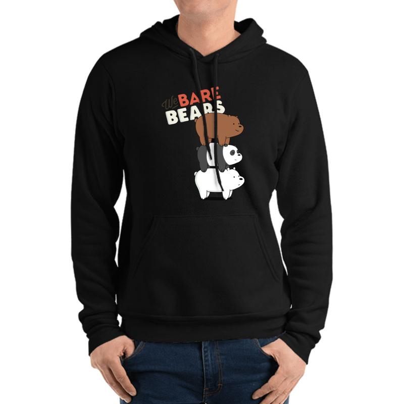 We Bare Bears Cartoon - Bear Stack - Grizz Panda Ice Bear Unisex Hooded Sweatshirt Men Black