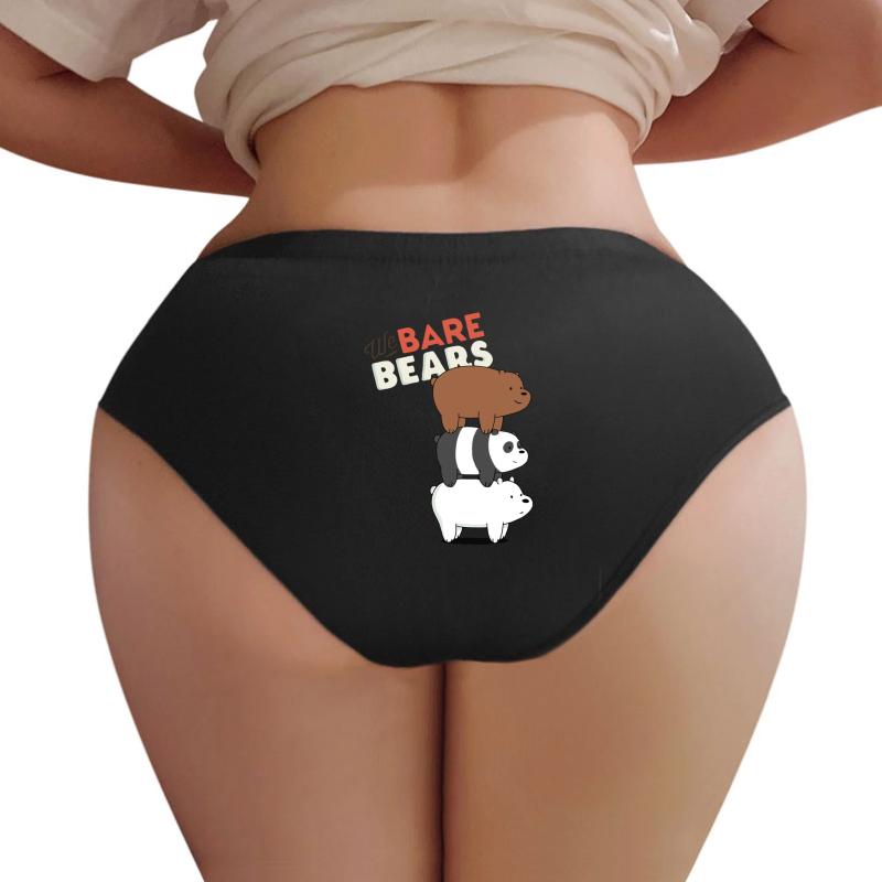 We Bare Bears Cartoon - Bear Stack - Grizz Panda Ice Bear Women Underwear Panties Women Black