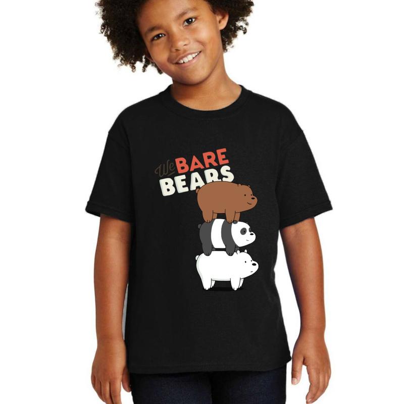 We Bare Bears Cartoon - Bear Stack - Grizz Panda Ice Bear Youth T-Shirt Boy Black