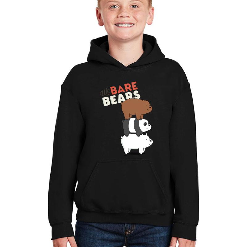 We Bare Bears Cartoon - Bear Stack - Grizz Panda Ice Bear Youth Hooded Sweatshirt Boy Black