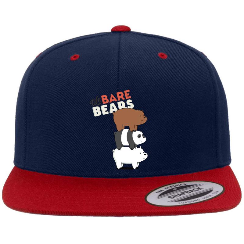 We Bare Bears Cartoon - Bear Stack - Grizz Panda Ice Bear Premium Flat Bill Snapback Cap  Navy