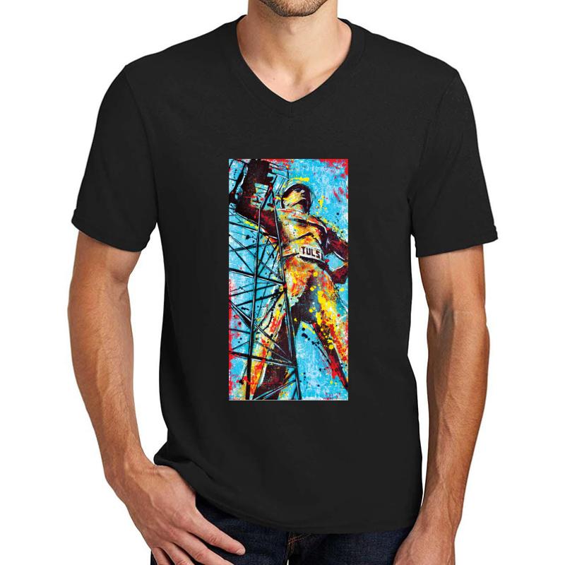 Tulsa's Golden Driller Unisex V-Neck T-Shirt Men Black