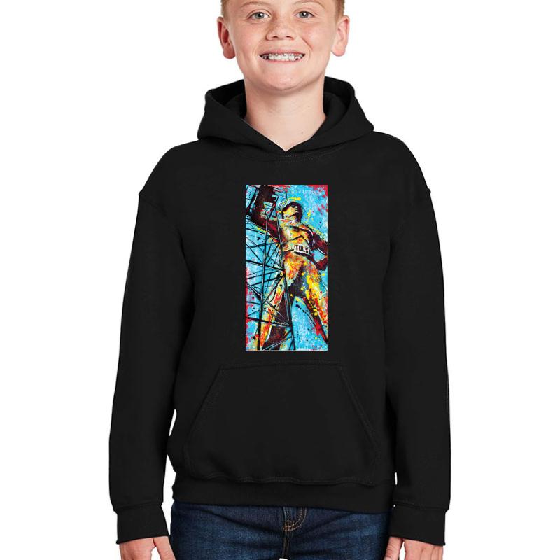 Tulsa's Golden Driller Youth Hooded Sweatshirt Boy Black