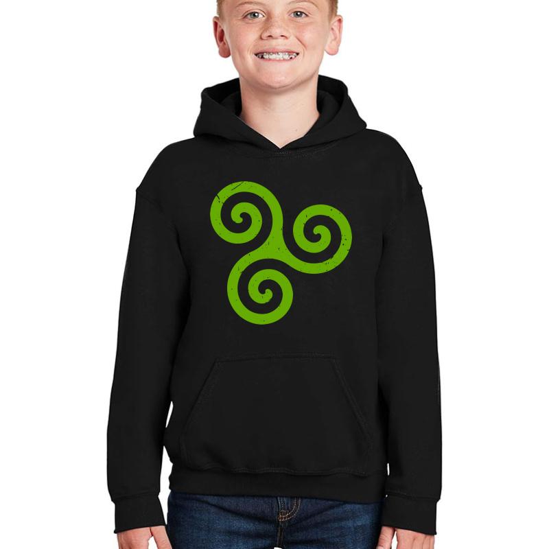 Triskele Off Axis - Celtic Triad Or Trinity Symbol Youth Hooded Sweatshirt Boy Black