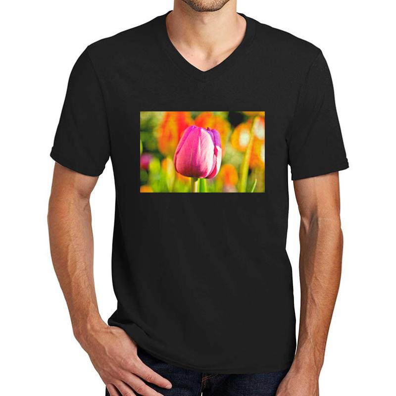 Tulip Collage Unisex V-Neck T-Shirt Men Black