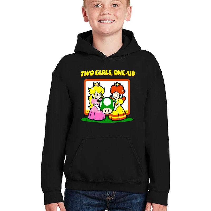 Two Girls One Up Youth Hooded Sweatshirt Boy Black