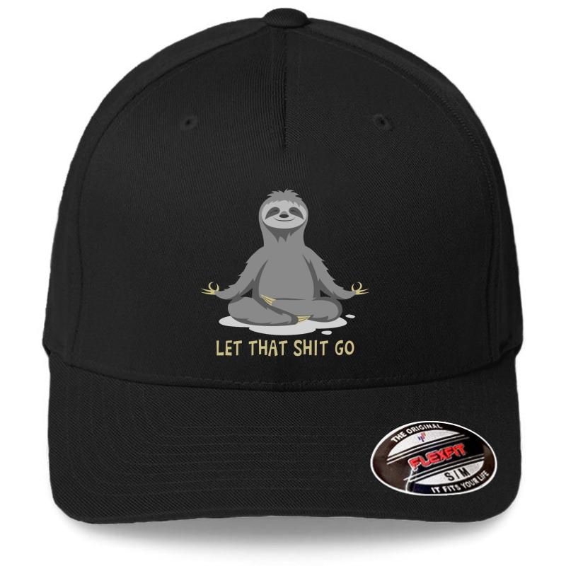 Yoga Sloth Meditating Let That Shit Go Flexfit Baseball Cap  Black