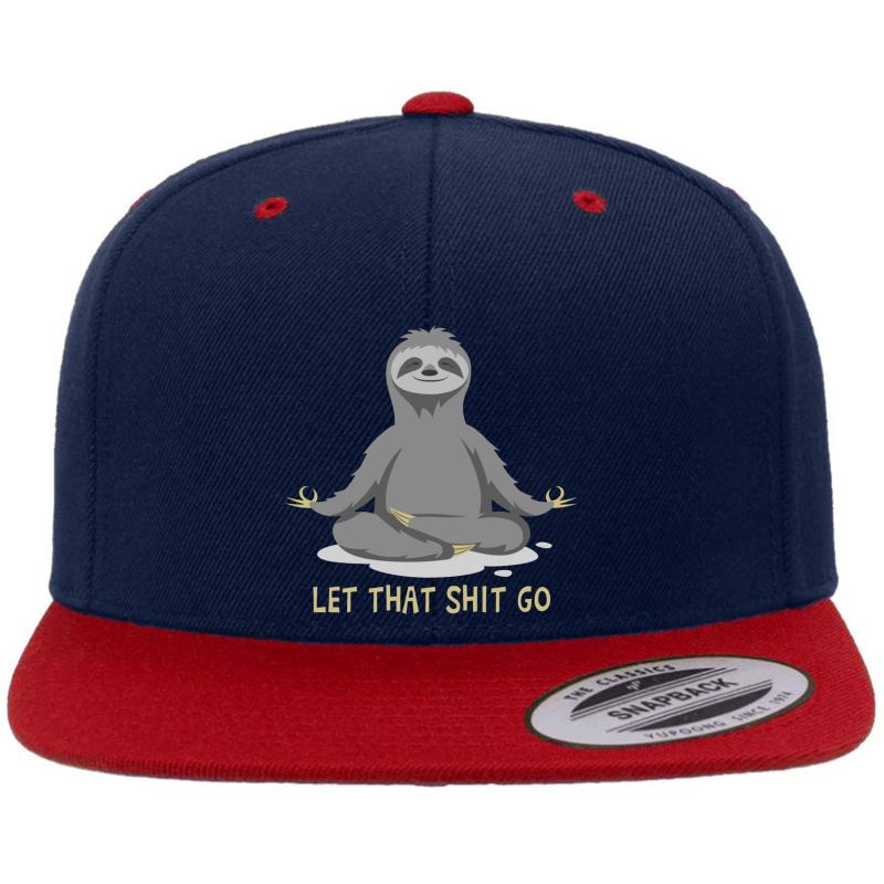 Yoga Sloth Meditating Let That Shit Go Premium Flat Bill Snapback Cap  Navy