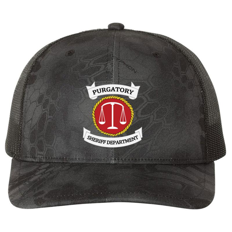 Wynonna Earp - Purgatory Sheriff Department Logo Richardson Premium Trucker Snapback Cap  Kryptek Typhon Black