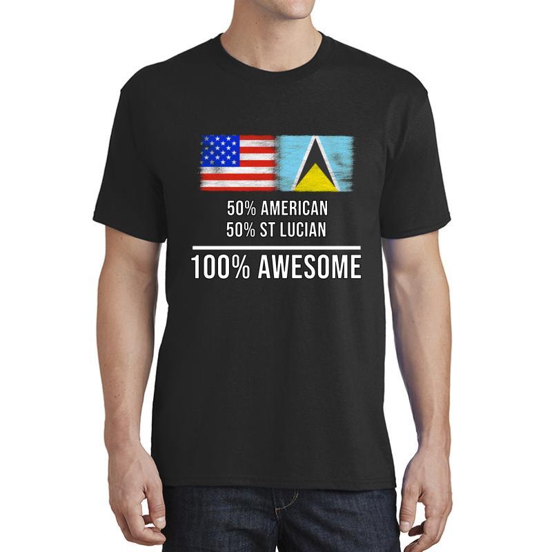 50% American 50% St Lucian 100% Awesome - St Lucia Flag Gift For St Lucian Unisex T-Shirt Men Black