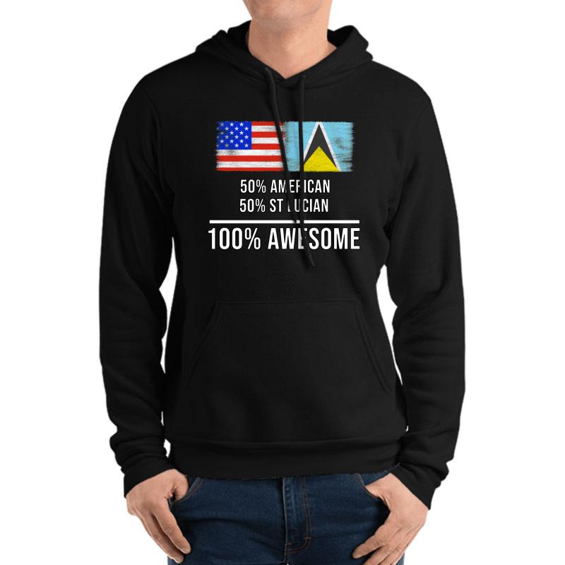 50% American 50% St Lucian 100% Awesome - St Lucia Flag Gift For St Lucian Unisex Hooded Sweatshirt Men Black