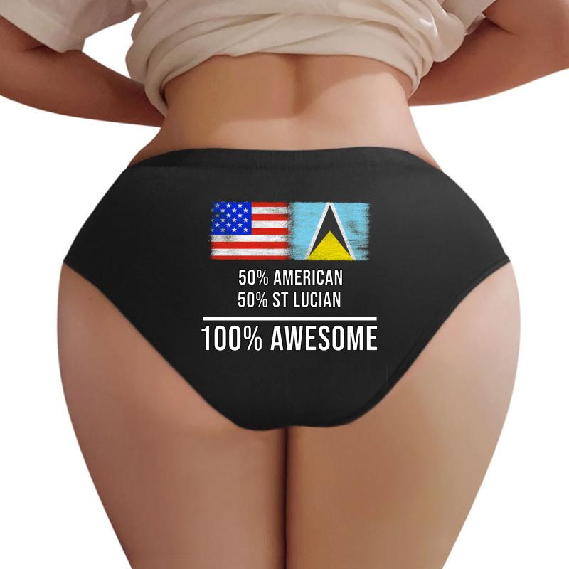 50% American 50% St Lucian 100% Awesome - St Lucia Flag Gift For St Lucian Women Underwear Panties Women Black