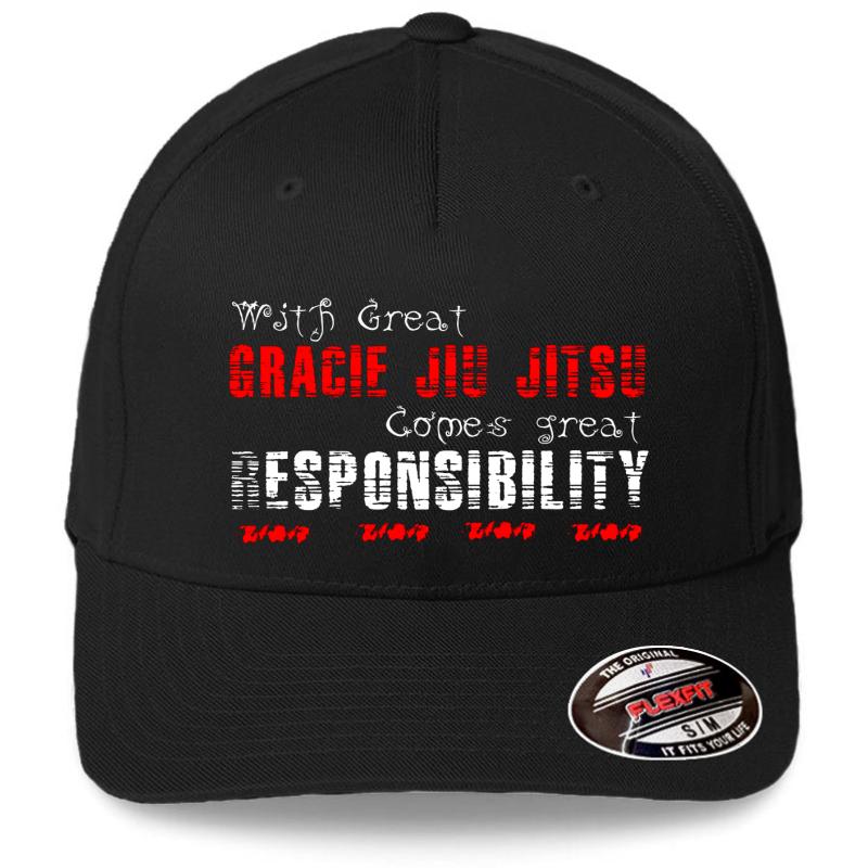 With Great Gracie Jiu Jitsu Comes Great Responsibility Flexfit Baseball Cap  Black