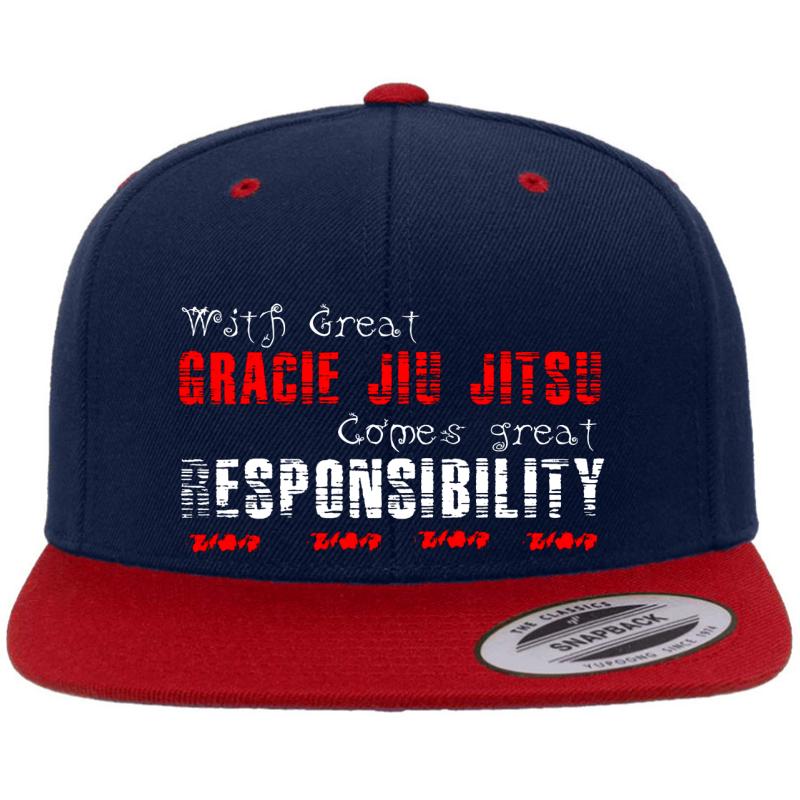 With Great Gracie Jiu Jitsu Comes Great Responsibility Premium Flat Bill Snapback Cap  Navy