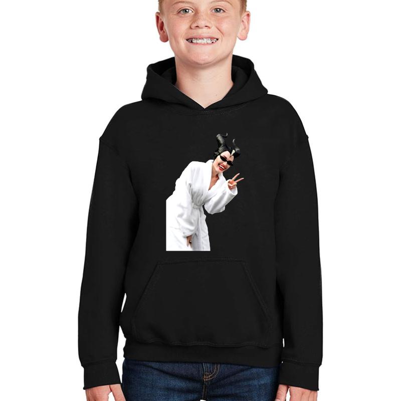 Angelina Jolie Backstage As Maleficent Youth Hooded Sweatshirt Boy Black