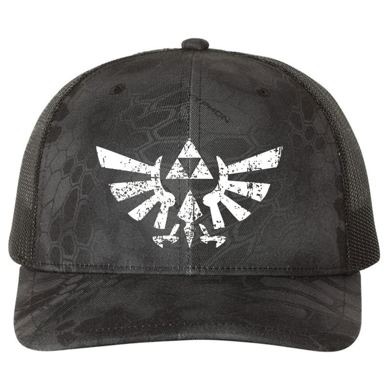 Zelda Triforce Symbol Richardson Premium Trucker Snapback Cap  Kryptek Typhon Black