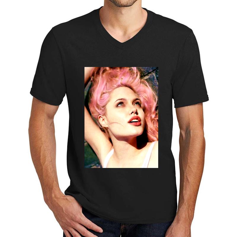 Young Angelina Jolie Unisex V-Neck T-Shirt Men Black