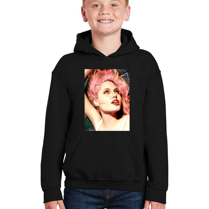 Young Angelina Jolie Youth Hooded Sweatshirt Boy Black