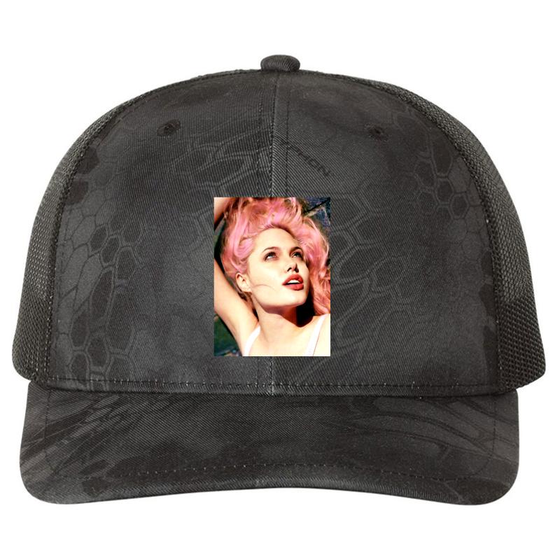 Young Angelina Jolie Richardson Premium Trucker Snapback Cap  Kryptek Typhon Black