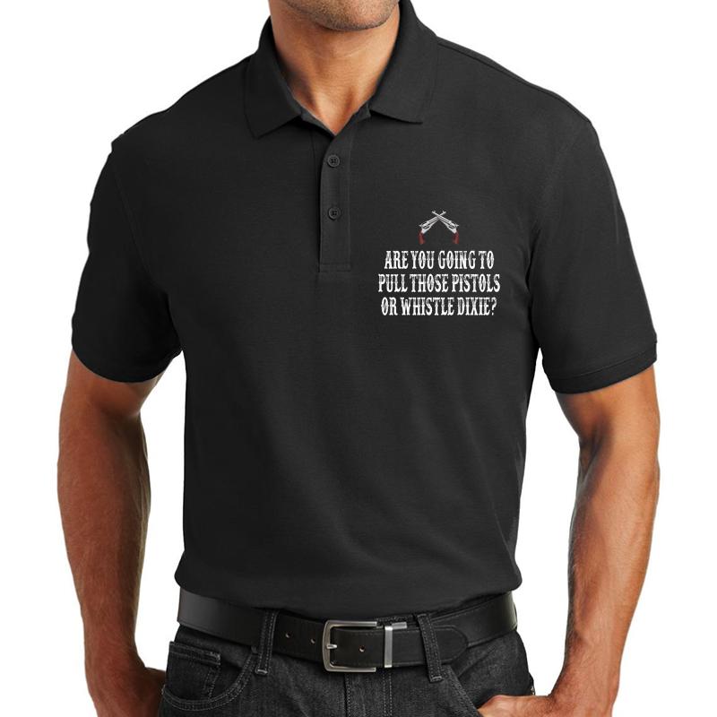 Are You Going To Pull Those Pistols Or Whistle Dixie? Josie Wales Quote - Clint Eastwood Unisex Polo Jersey Sport Shirt Men Black