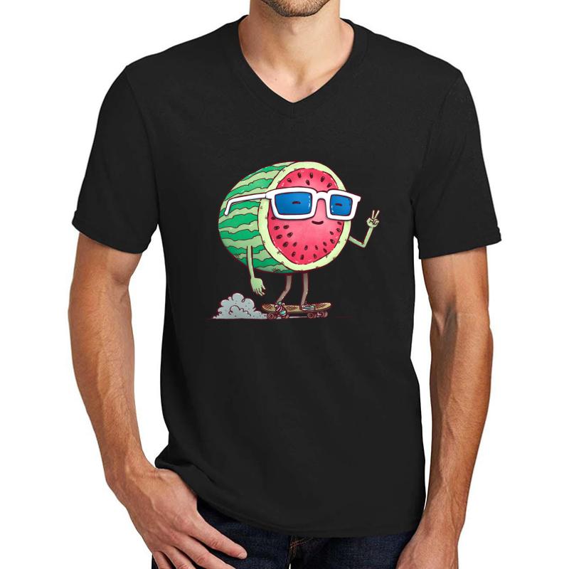 Watermelon Skater Unisex V-Neck T-Shirt Men Black