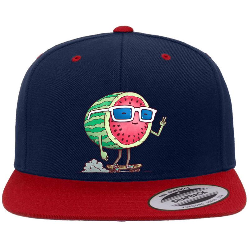 Watermelon Skater Premium Flat Bill Snapback Cap  Navy