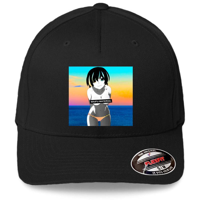 Waifu Material - Anime Girl Hanekawa Tsubasa Monogatari  Flexfit Baseball Cap  Black