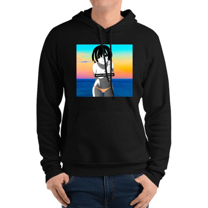 Waifu Material - Anime Girl Hanekawa Tsubasa Monogatari  Unisex Hooded Sweatshirt Men Black