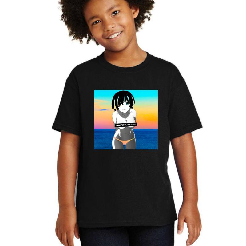 Waifu Material - Anime Girl Hanekawa Tsubasa Monogatari  Youth T-Shirt Boy Black