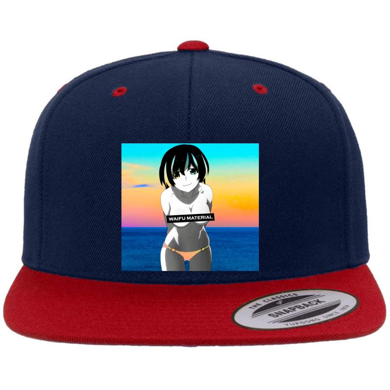 Waifu Material - Anime Girl Hanekawa Tsubasa Monogatari  Premium Flat Bill Snapback Cap  Navy