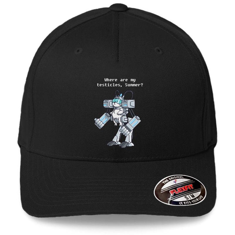 Where Are My Testicles - Mecha Snuffles - Rick And Morty Flexfit Baseball Cap  Black