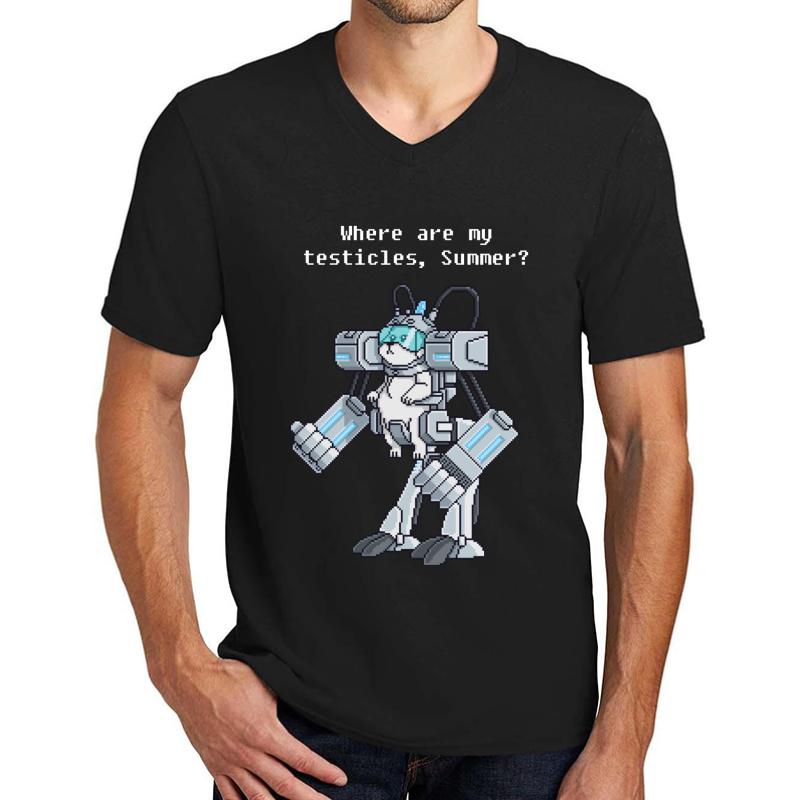 Where Are My Testicles - Mecha Snuffles - Rick And Morty Unisex V-Neck T-Shirt Men Black