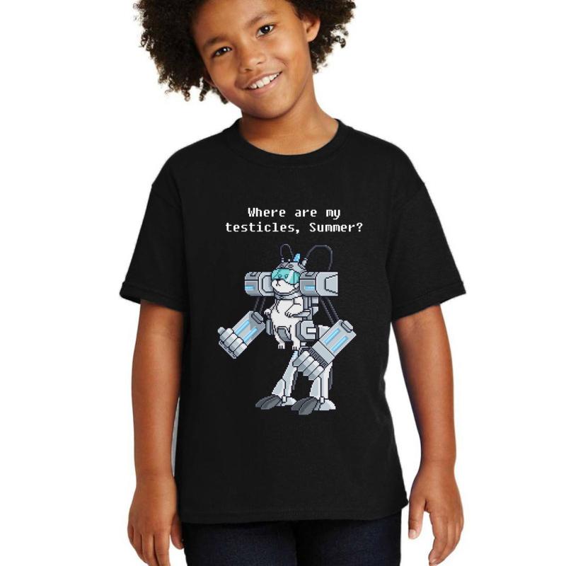 Where Are My Testicles - Mecha Snuffles - Rick And Morty Youth T-Shirt Boy Black