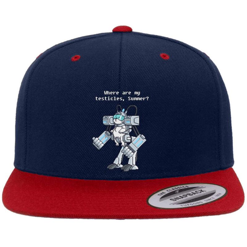 Where Are My Testicles - Mecha Snuffles - Rick And Morty Premium Flat Bill Snapback Cap  Navy