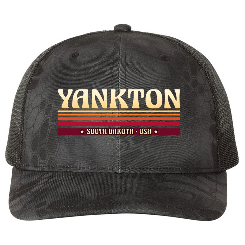 Yankton Sd South Dakota - City Souvenir Logo Design Richardson Premium Trucker Snapback Cap  Kryptek Typhon Black