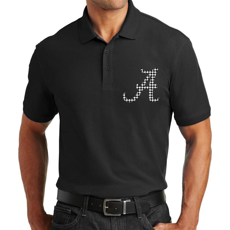 Alabama Houndstooth Unisex Polo Jersey Sport Shirt Men Black