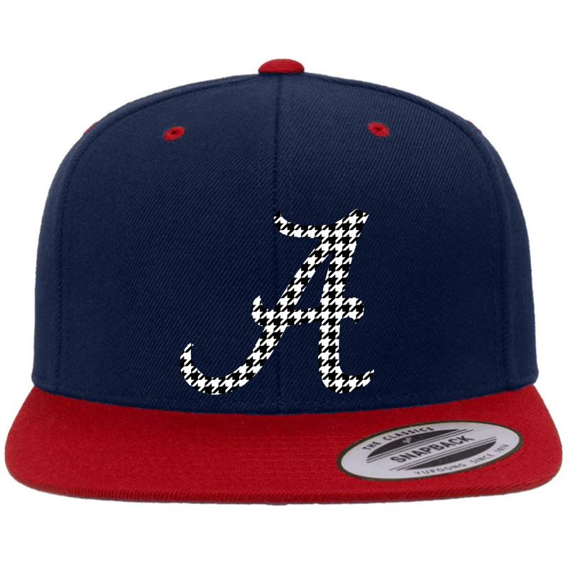 Alabama Houndstooth Premium Flat Bill Snapback Cap  Navy