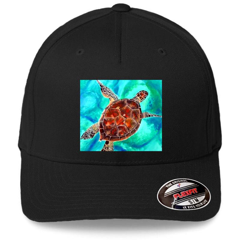 Water Turtle Flexfit Baseball Cap  Black