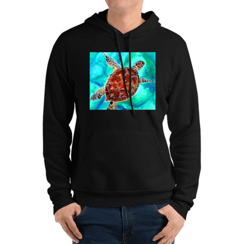 Water Turtle Unisex Hooded Sweatshirt Men Black