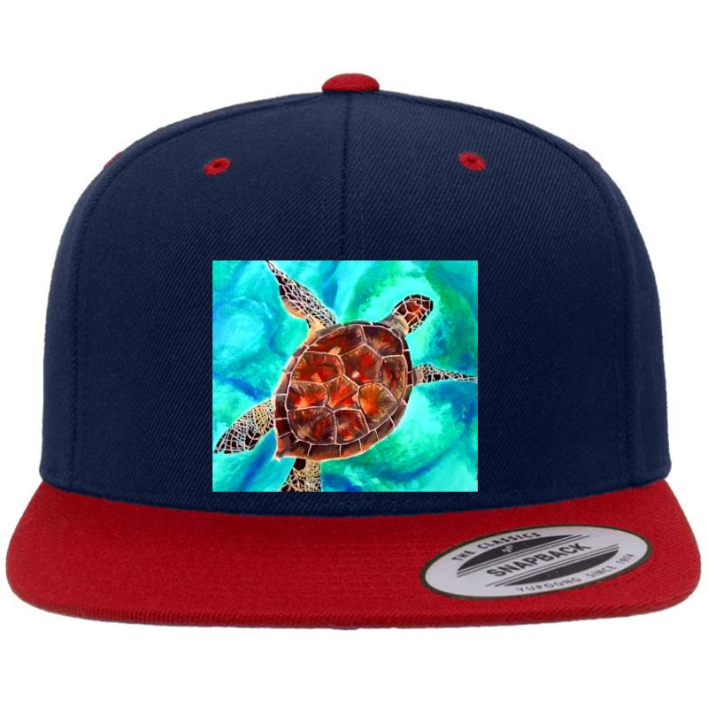 Water Turtle Premium Flat Bill Snapback Cap  Navy