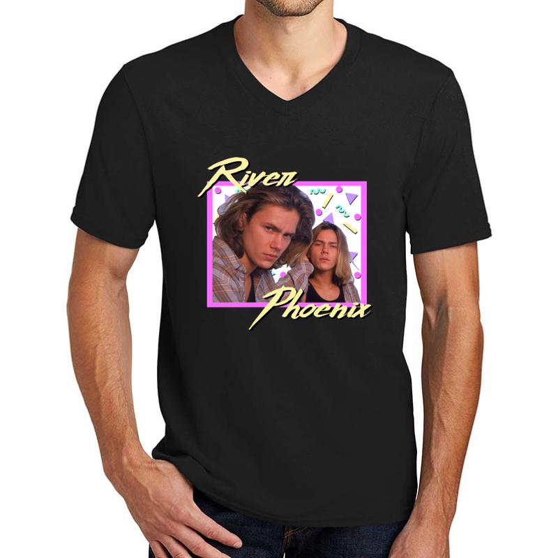 80S River Phoenix Unisex V-Neck T-Shirt Men Black