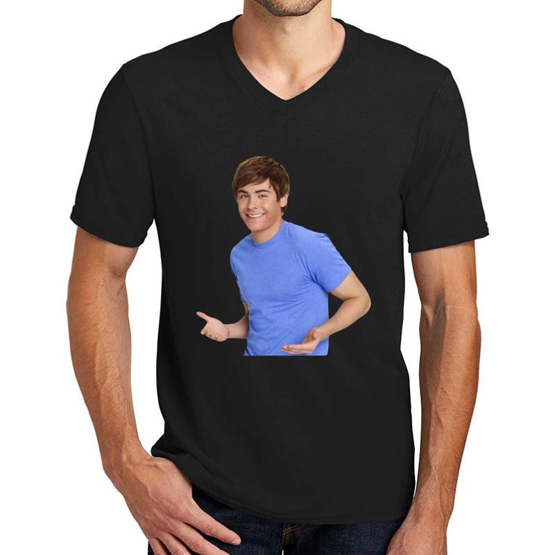 Zac Efron - Troy Bolton Shrug Meme - 2 Unisex V-Neck T-Shirt Men Black