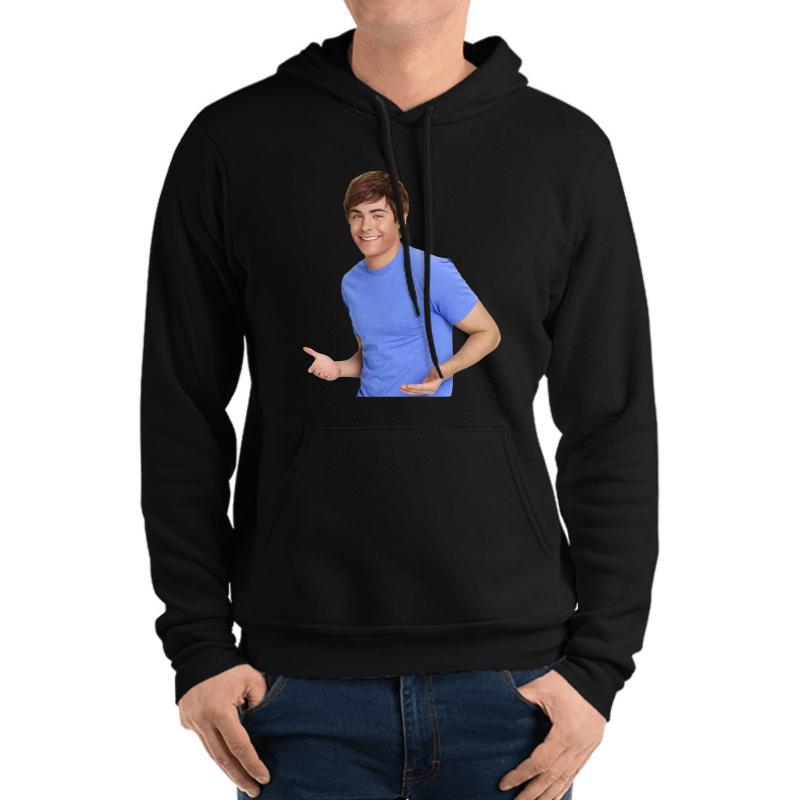 Zac Efron - Troy Bolton Shrug Meme - 2 Unisex Hooded Sweatshirt Men Black